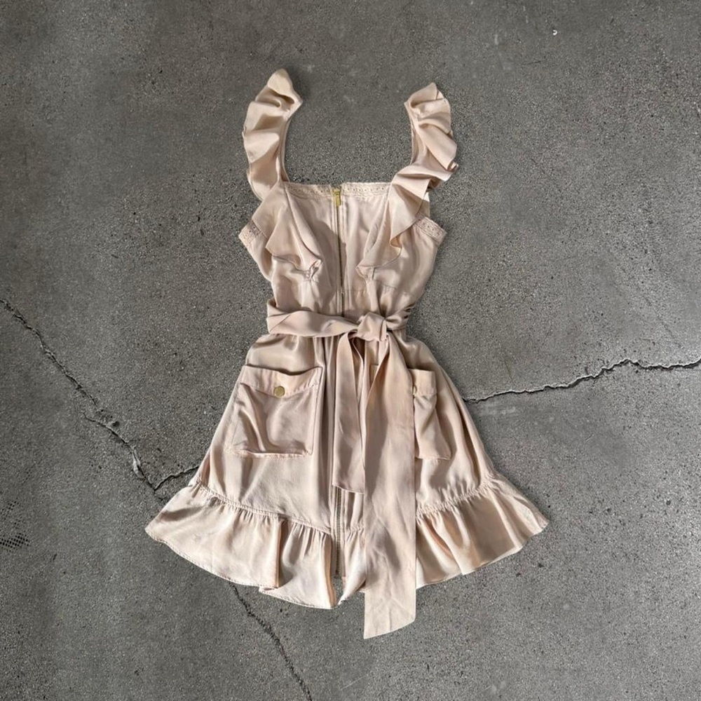 Vintage Bebe Taupe Ruffle Mini Dress